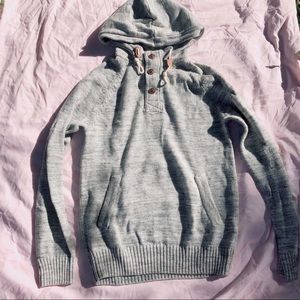 L.O.G.G. Grey Hooded Knit Sweater with Kangaroo Pocket